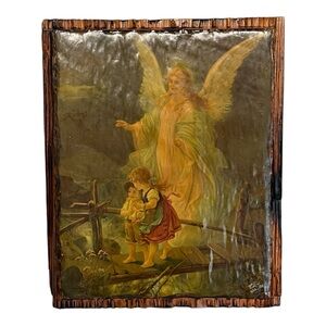 Guardian‎ Angel & Children Crossing Bridge Wall Plaque Decorative Wooden Picture